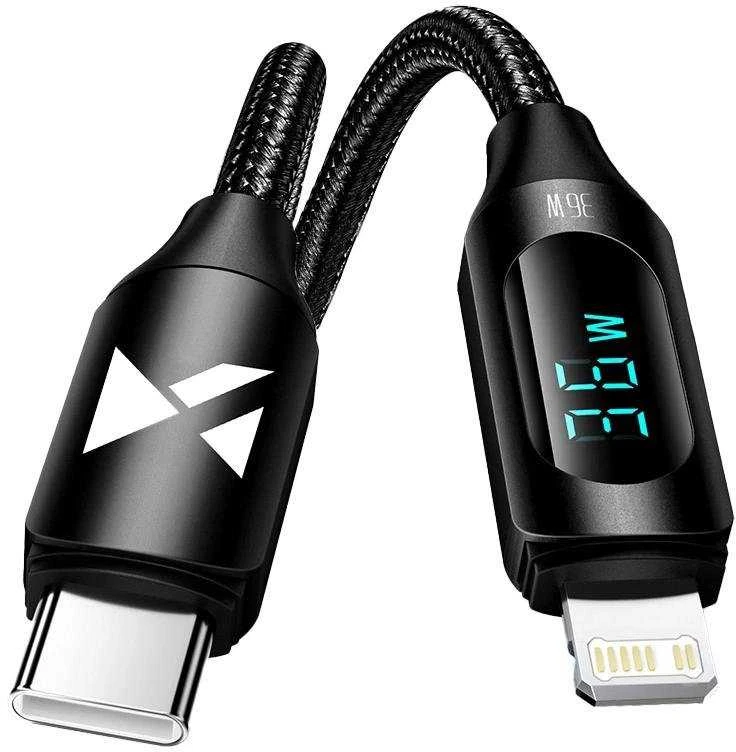 Wozinsky WUCLC2 Lightning - USB-C 36W 480Mb/s laidas 2m su ekranu - juodas