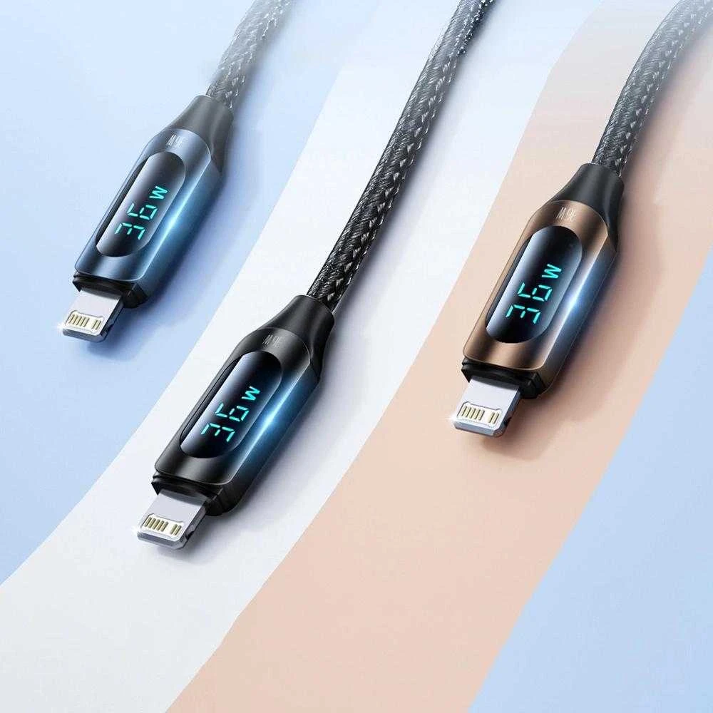 Wozinsky WUCLC2 Lightning - USB-C 36W 480Mb/s laidas 2m su ekranu - juodas