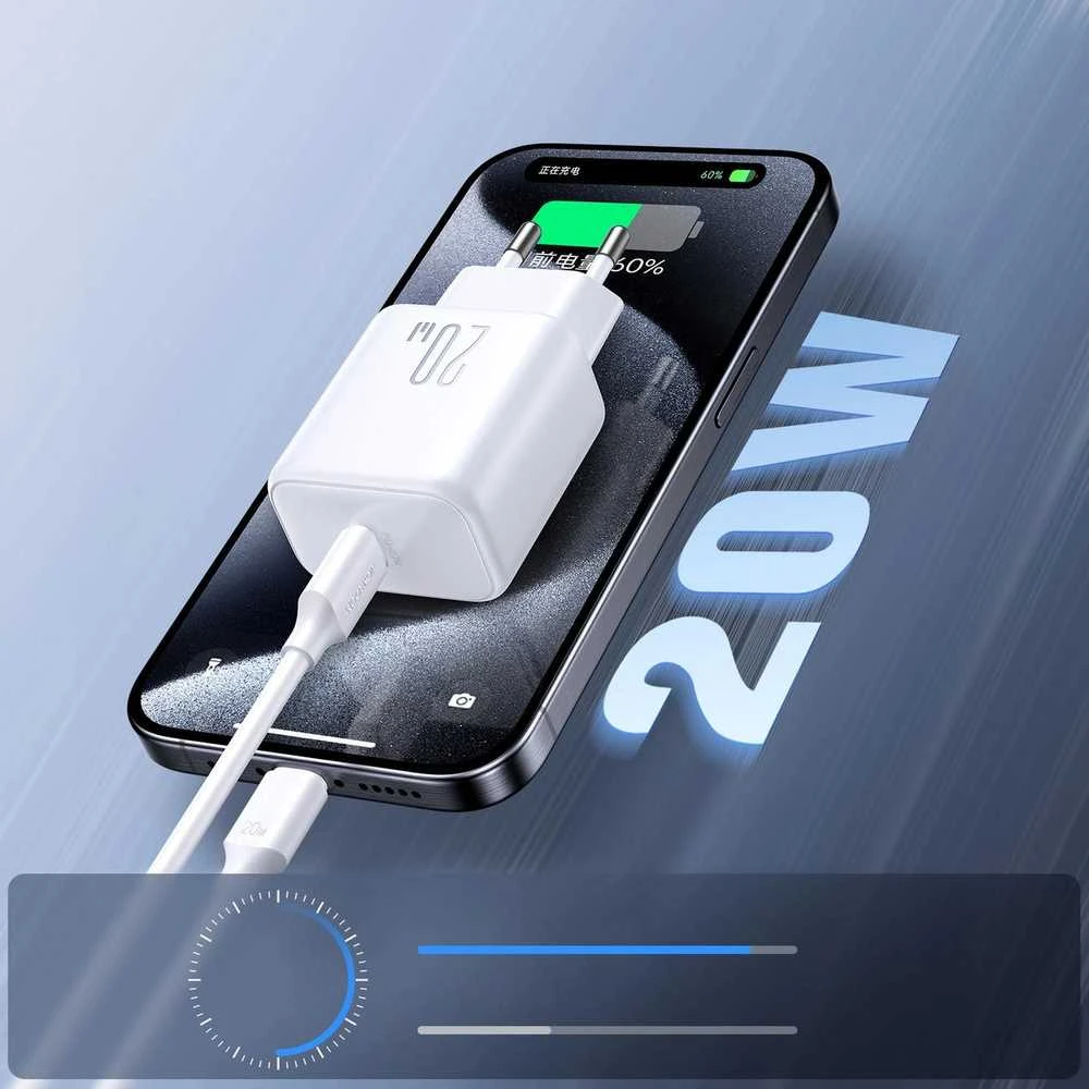 Įkroviklis Joyroom JR-TCF20 20W USB-C + USB-C į USB-C laidas 1,0m baltas