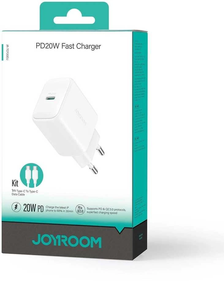 Įkroviklis Joyroom JR-TCF20 20W USB-C + USB-C į USB-C laidas 1,0m baltas