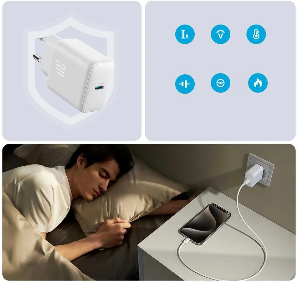 Įkroviklis Joyroom JR-TCF24 30W USB-C + USB-C į USB-C laidas 1,0m baltas