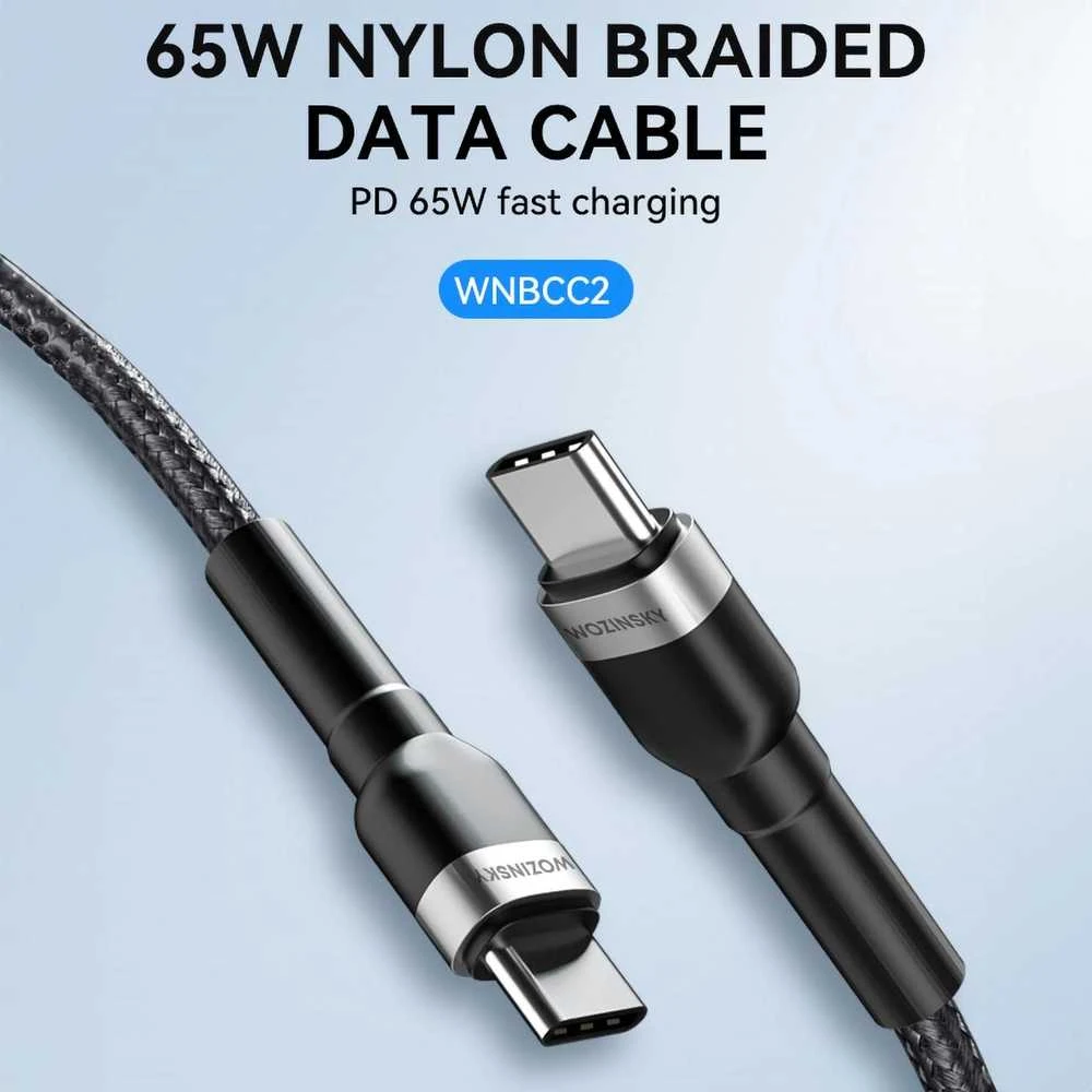 Wozinsky WNBCC2 USB-C / USB-C PD 65W kabelis 2 m – juodos spalvos