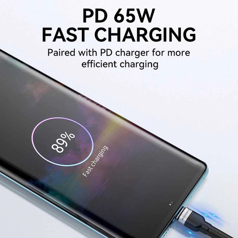 Wozinsky WNBCC2 USB-C / USB-C PD 65W kabelis 2 m – juodos spalvos
