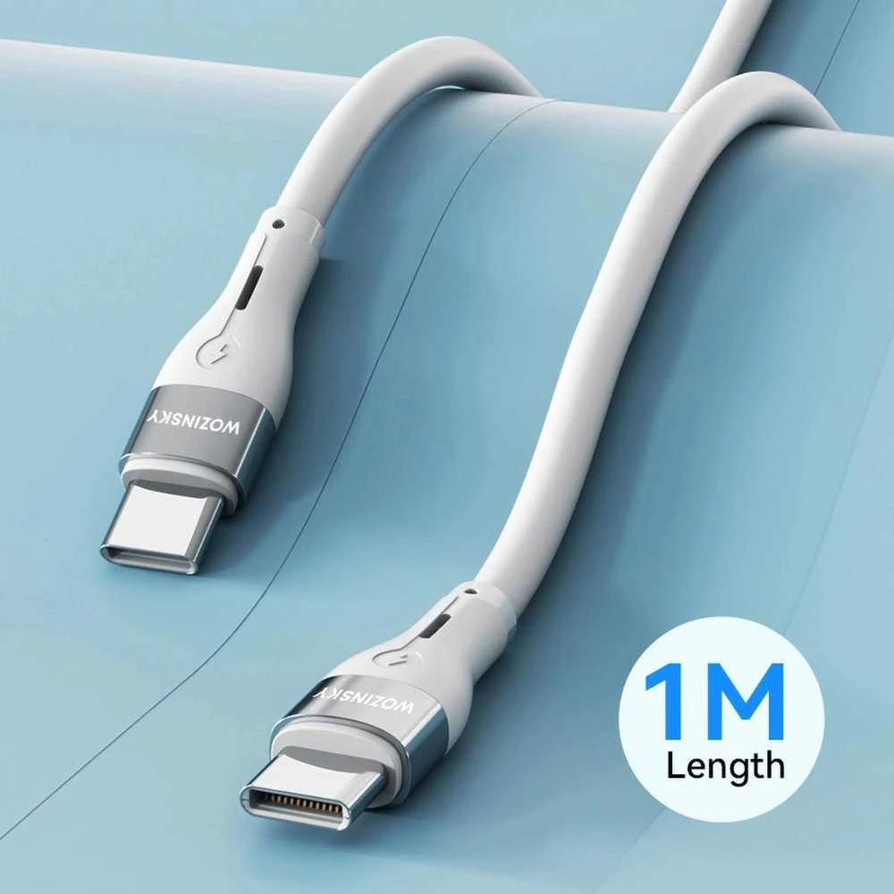 Wozinsky WSTCC1 USB-C / USB-C PD 65W kabelis 1 m long – baltos spalvos