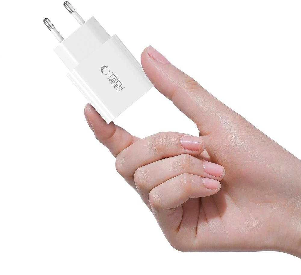 Tech-Protect NC20W PD20W USB-C sieninis įkroviklis su USB-C laidu - baltas