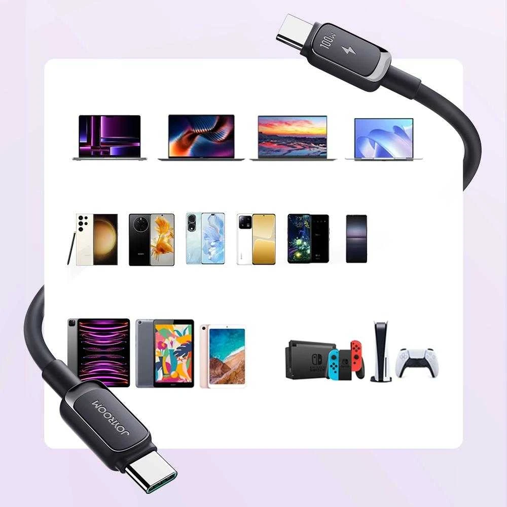 Joyroom Multi-Color Series A14 USB-C / USB-C 60W kabelis 1.2m – juodos spalvos