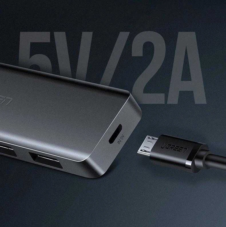 4-in-1 adapteris UGREEN USB Hub prie 4x USB 3.0 + USB-C (pilka)