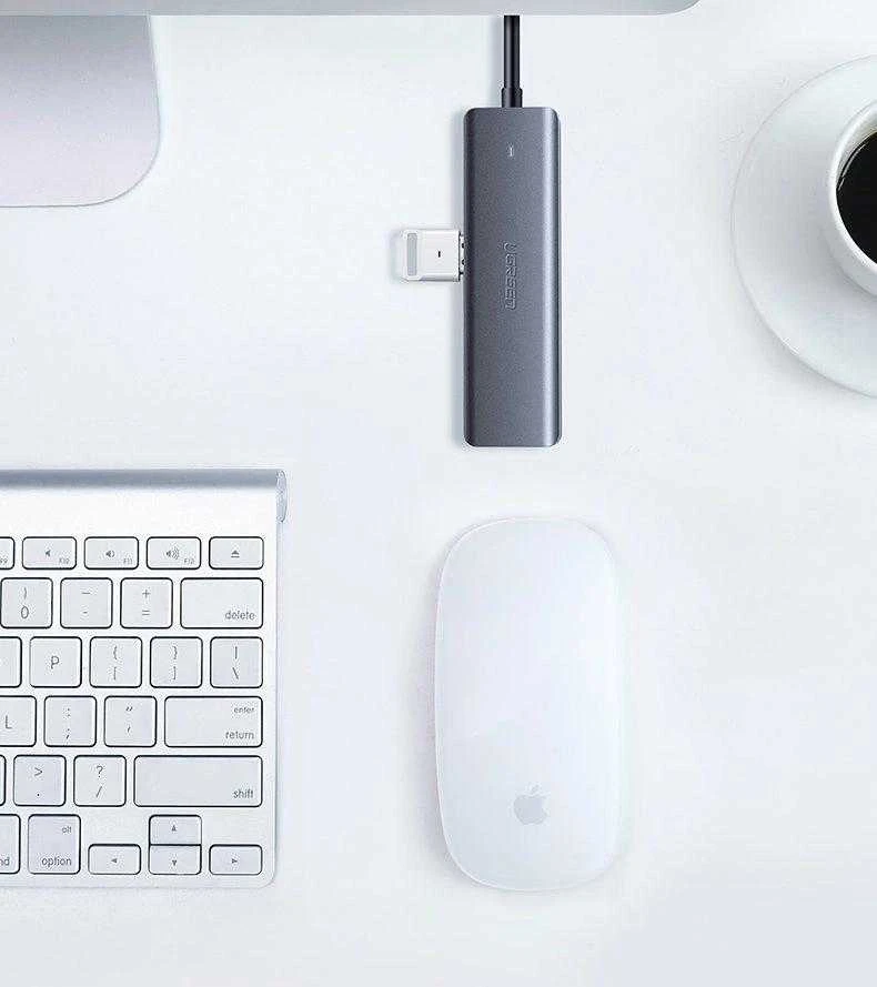 4-in-1 adapteris UGREEN USB Hub prie 4x USB 3.0 + USB-C (pilka)