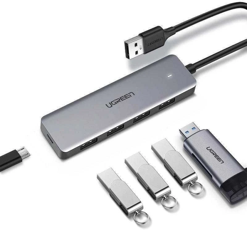 4-in-1 adapteris UGREEN USB Hub prie 4x USB 3.0 + USB-C (pilka)