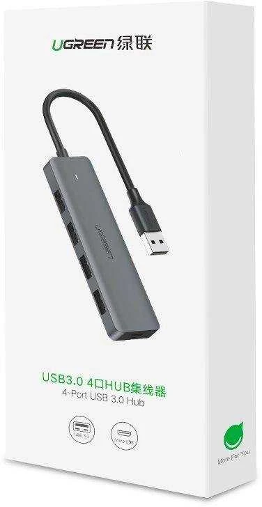 4-in-1 adapteris UGREEN USB Hub prie 4x USB 3.0 + USB-C (pilka)