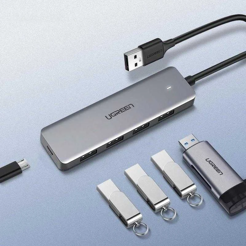 4-in-1 adapteris UGREEN USB Hub prie 4x USB 3.0 + USB-C (pilka)