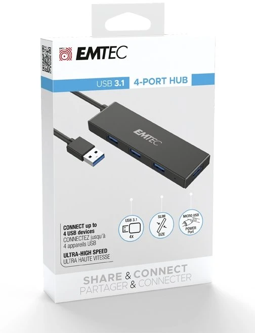 USB šakotuvas su 4 USB-A prievadais Emtec Ultra Slim, USB 3.2