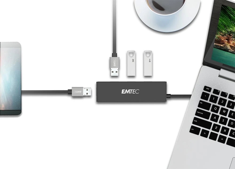 USB šakotuvas su 4 USB-A prievadais Emtec Ultra Slim, USB 3.2
