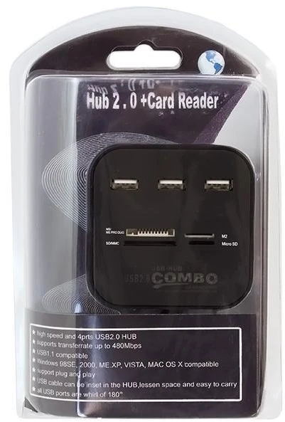 USB šakotuvas su kortelių skaitytuvu