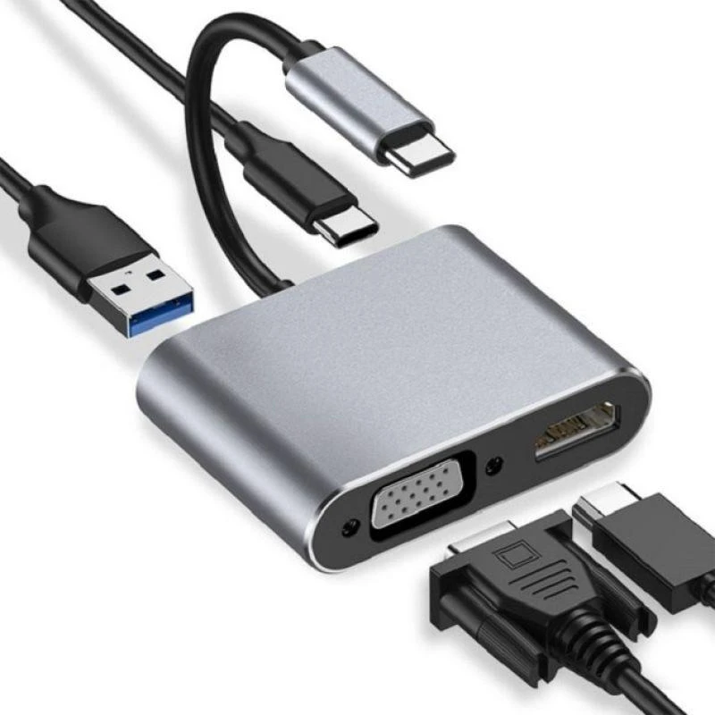 „iBox IUHCHDVGA“ USB C tipo šakotuvas 4 viename, USB 3.0 + PD 100W + HDMI 4K 30Hz + VGA „Full HD“