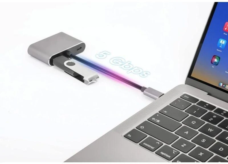 „iBox IUHCHDVGA“ USB C tipo šakotuvas 4 viename, USB 3.0 + PD 100W + HDMI 4K 30Hz + VGA „Full HD“