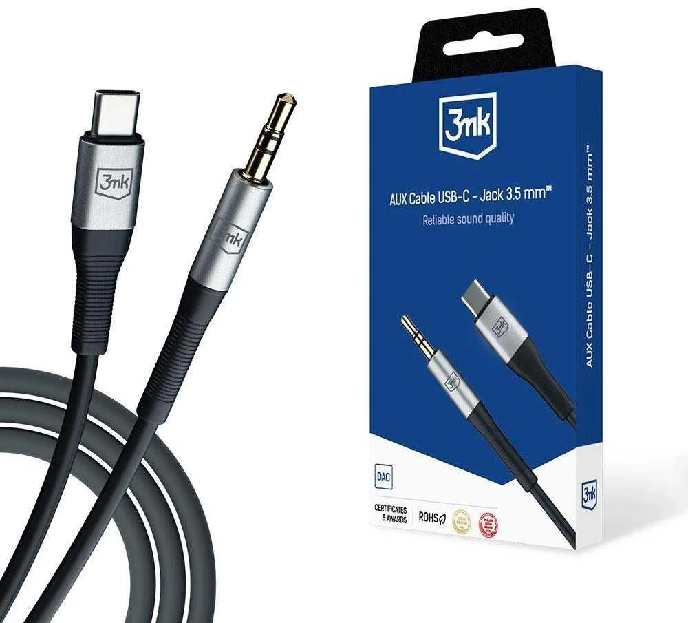 3MK AUX kabelis USB-C – 3,5 mm lizdas 1 m