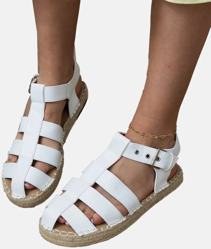 Uždari baltos spalvos moteriški espadrilės tipo sandalai