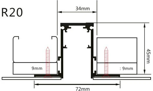 Užglaistomas magnetinės sistemos bėgelis OPTONICA, juodas, 1.5m, R20