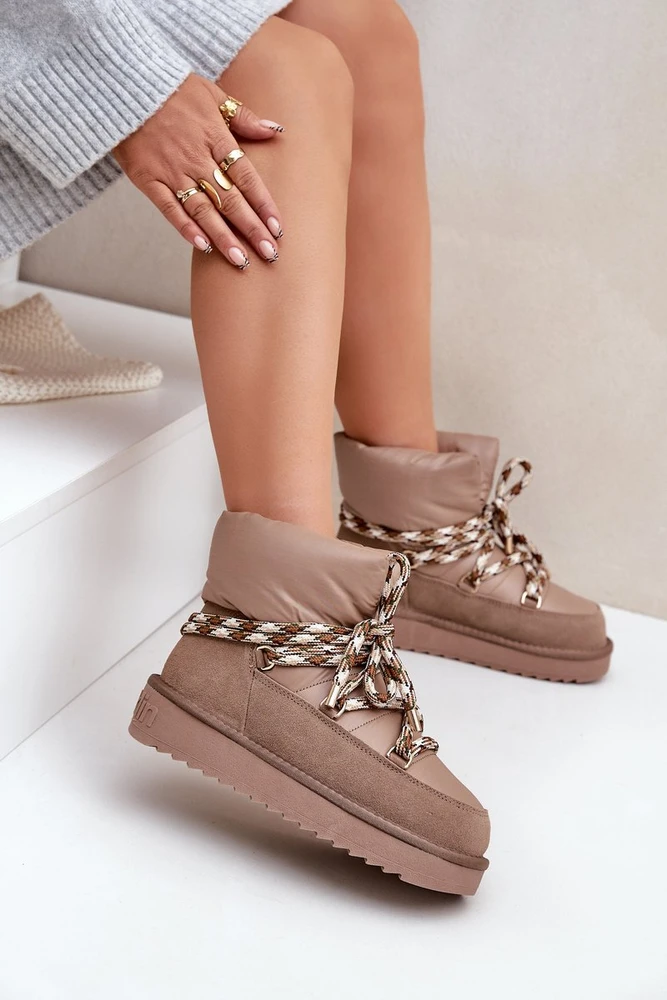 Užsegami Suede Žieminiai Batai Moterims su Storais Raišteliais D.Franklin DFSH375003 Taupe