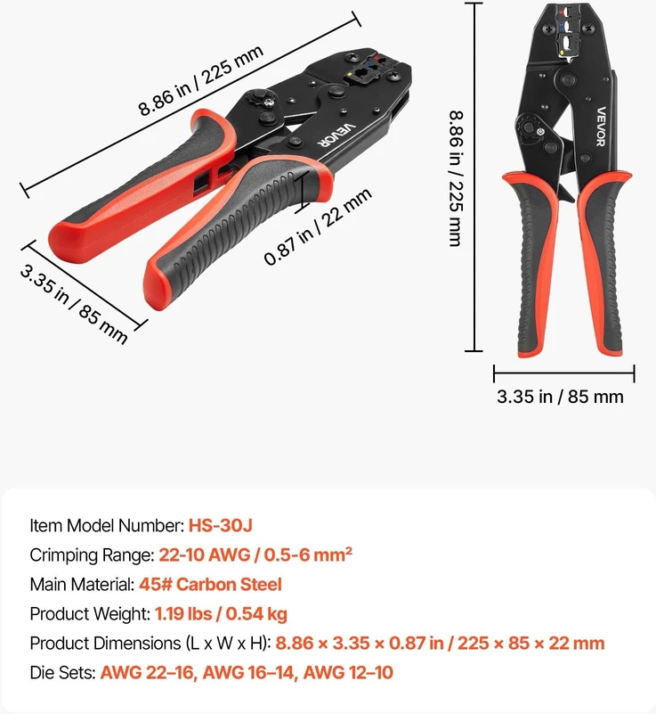 Užspaudimo replės VEVOR HS-30J, 0.5-6 mm²