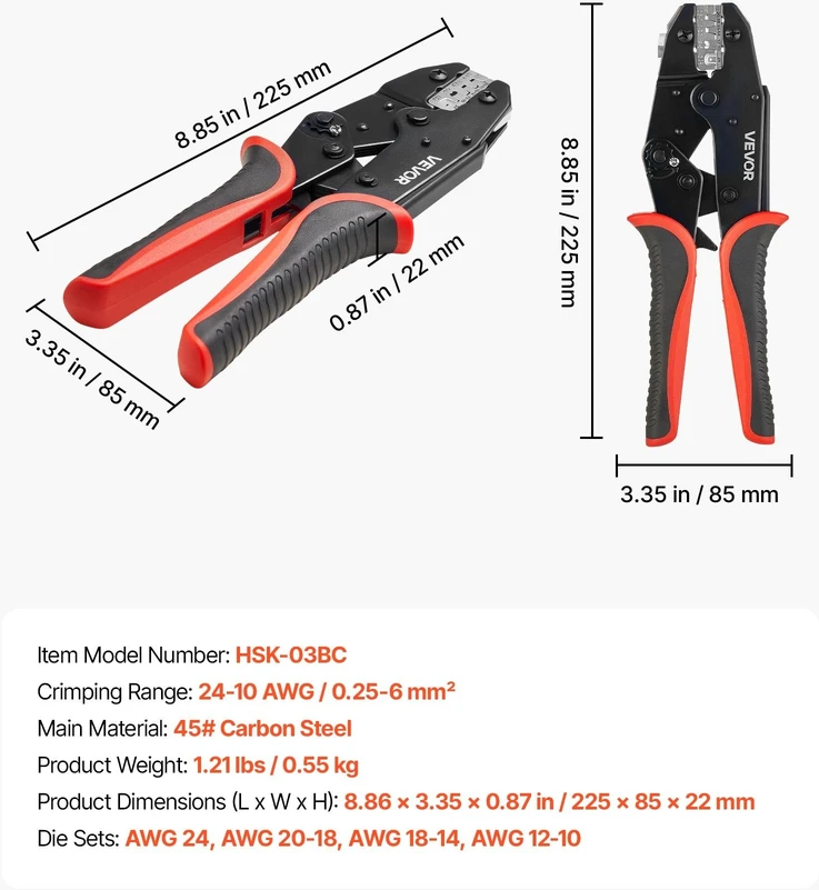 Užspaudimo replės VEVOR HSK-03BC, 0,25-6 mm²