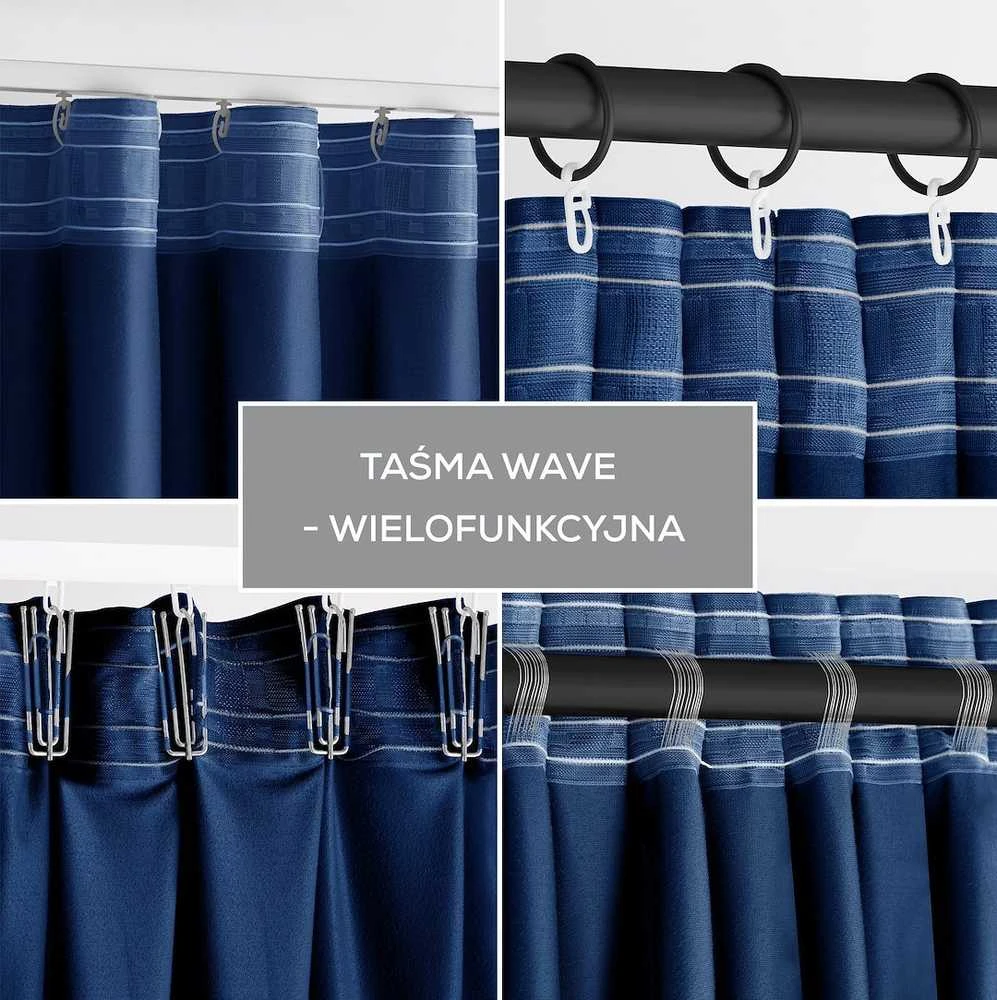 Naktinė užuolaida AmeliaHome VELVET 140X245 cm, 1 vnt., juosta/kabliukai, spalva: tamsiai mėlyna