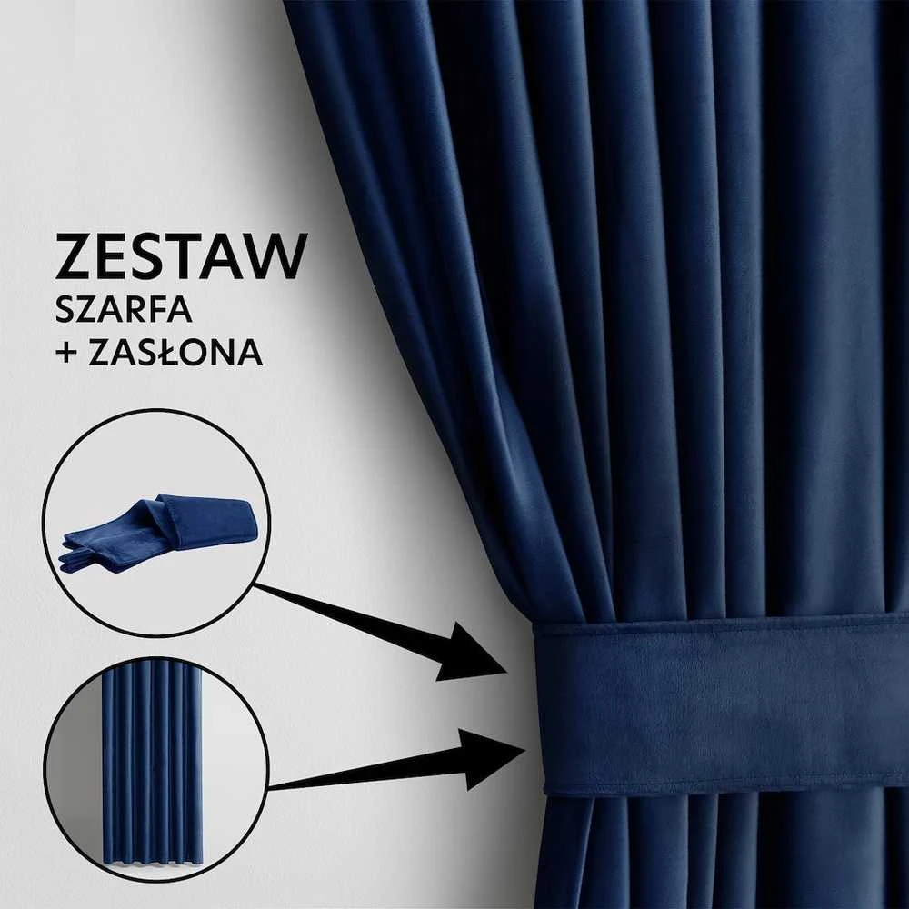Naktinė užuolaida AmeliaHome VELVET 140X245 cm, 1 vnt., juosta/kabliukai, spalva: tamsiai mėlyna