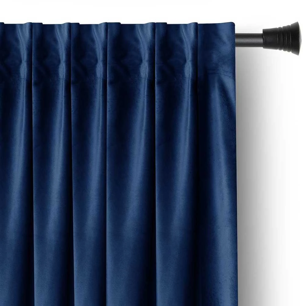 Naktinė užuolaida AmeliaHome VELVET 140X245 cm, 1 vnt., juosta/kabliukai, spalva: tamsiai mėlyna
