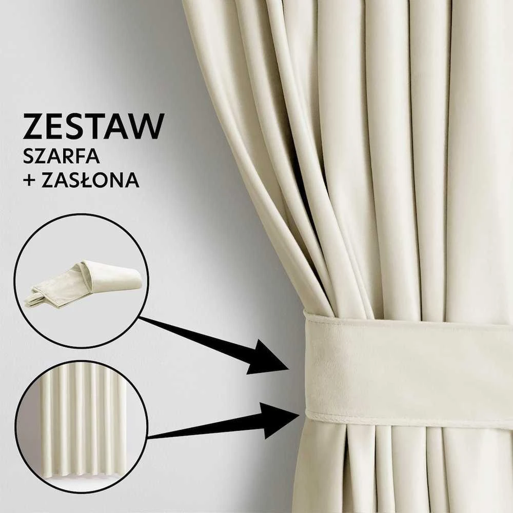 Naktinė užuolaida AmeliaHome VELVET 140X270 cm, 1 vnt., juosta/kabliukai, spalva: kreminė