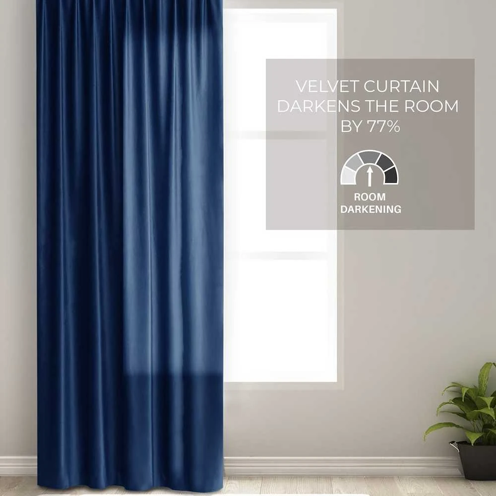 Naktinė užuolaida su žiedais AmeliaHome VELVET 140X270 cm, 1 vnt., spalva: tamsiai mėlyna