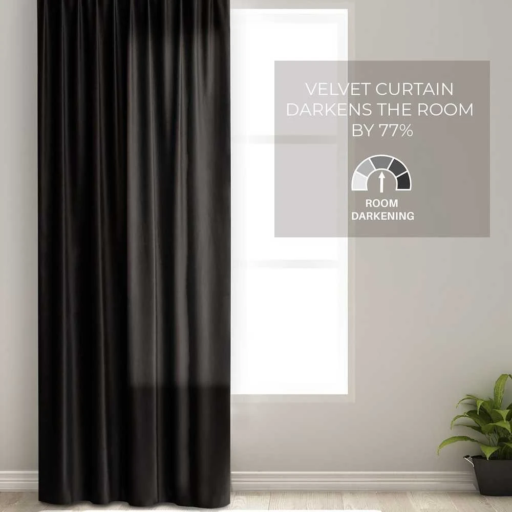 Naktinė užuolaida AmeliaHome VELVET 140X245 cm, 1 vnt., juosta/kabliukai, spalva: juoda