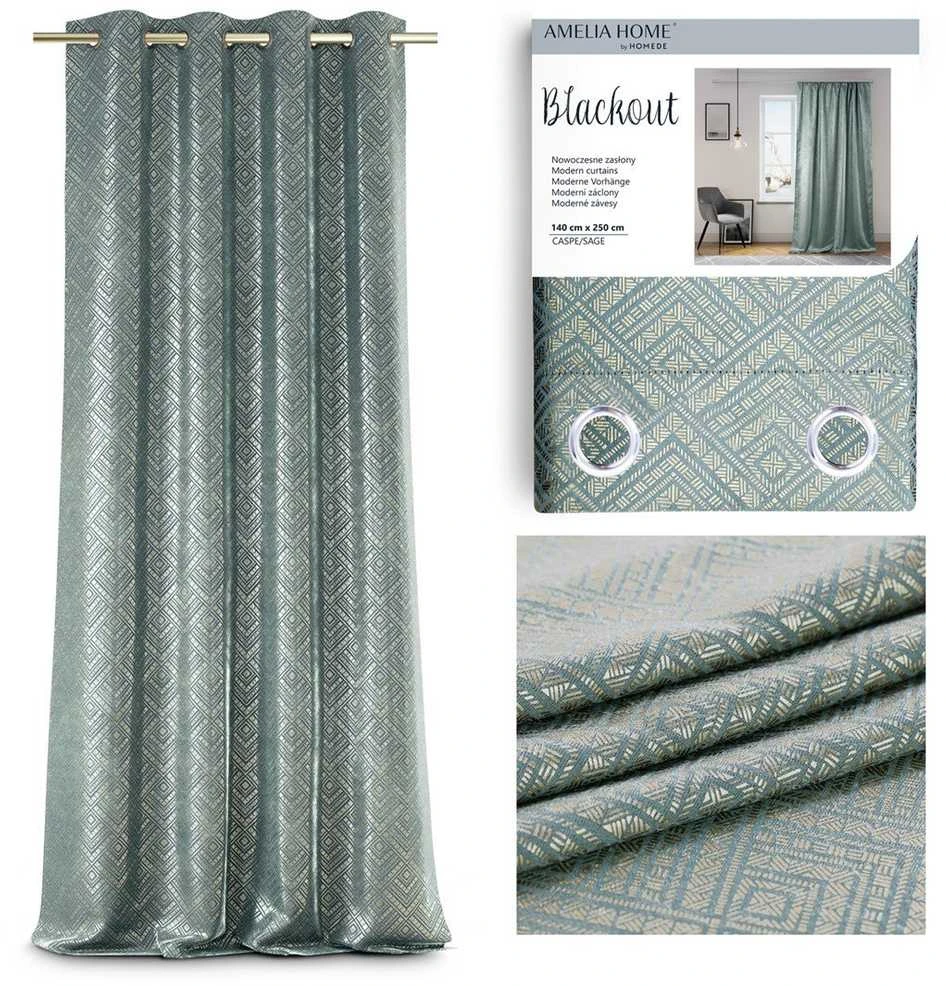 AmeliaHome Užuolaida Blackout 140×250 šviesiai žalia su aukso akcentu AH