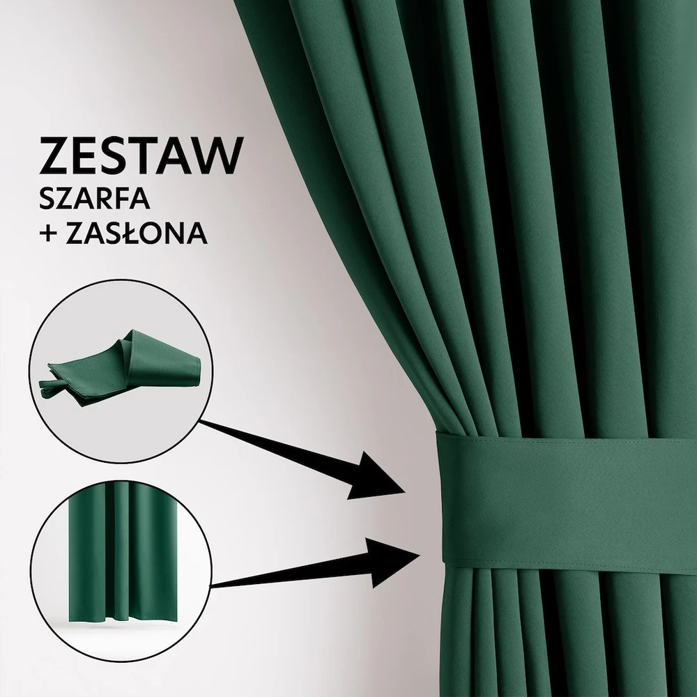 Užuolaida blackout tipo su klostėmis tamsiai žalios spalvos