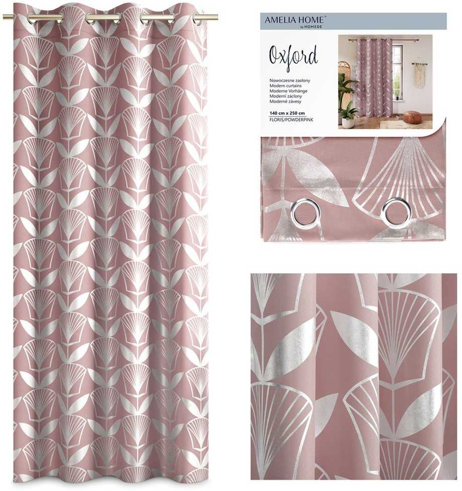 AmeliaHome Užuolaida OXFORD FLORIS 140×250 šviesiai rožinė AH