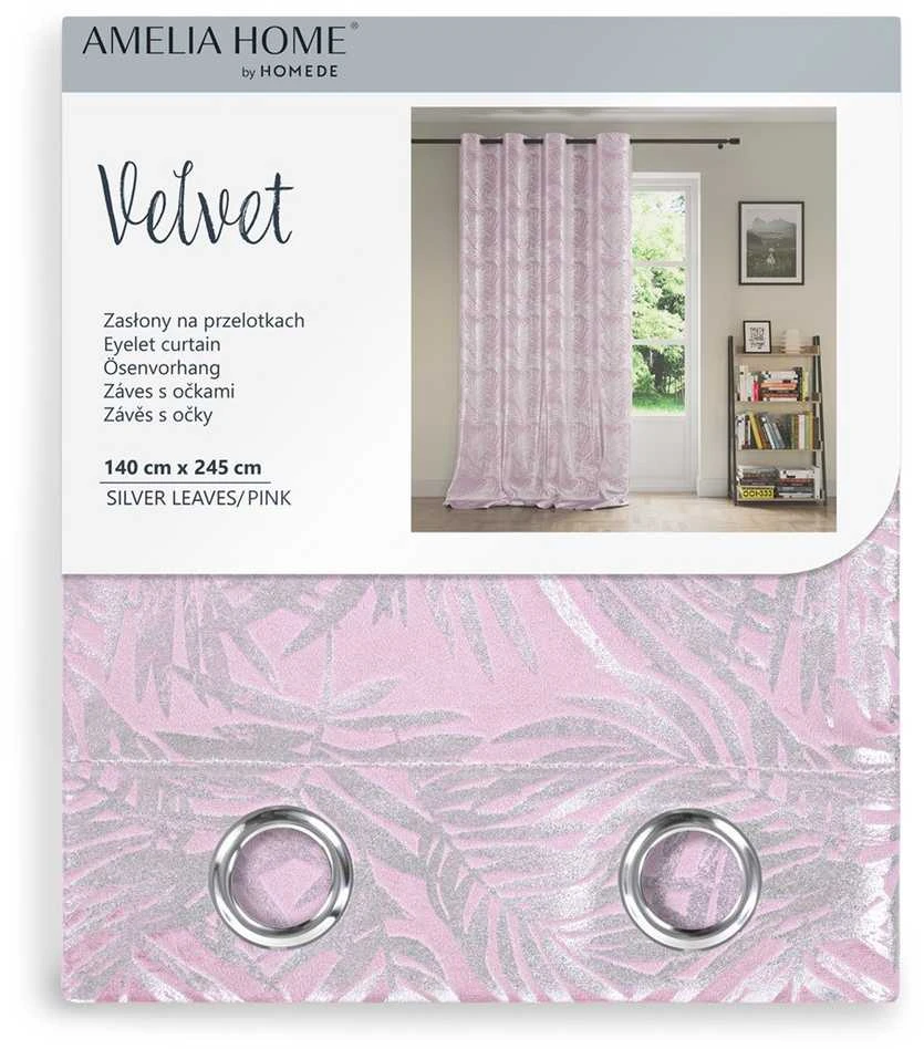 Užuolaida su žiedais rožinės spalvos su sidabriniais lapais Velvet