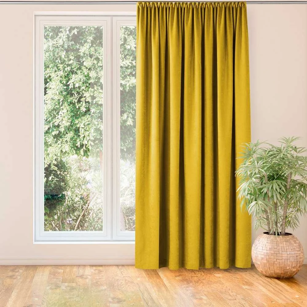 Užuolaidos 560×225 cm iš chenilio mustardo spalvos