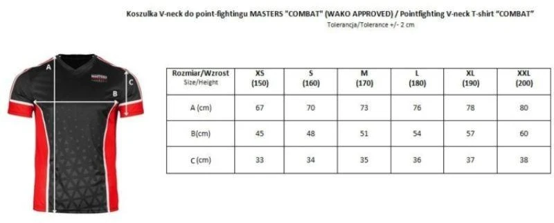 V formos iškirptės kovos marškinėliai MASTERS "COMBAT" (PATVIRTINTA WAKO)