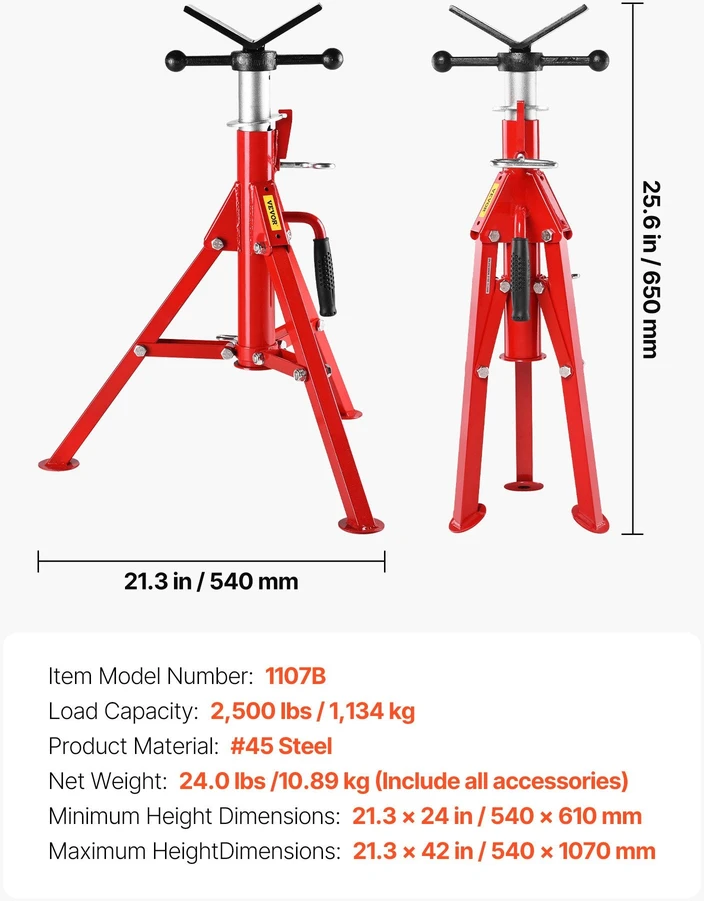 VEVOR V tipo vamzdžių stovas 1/8"-12", reguliuojamas aukštis