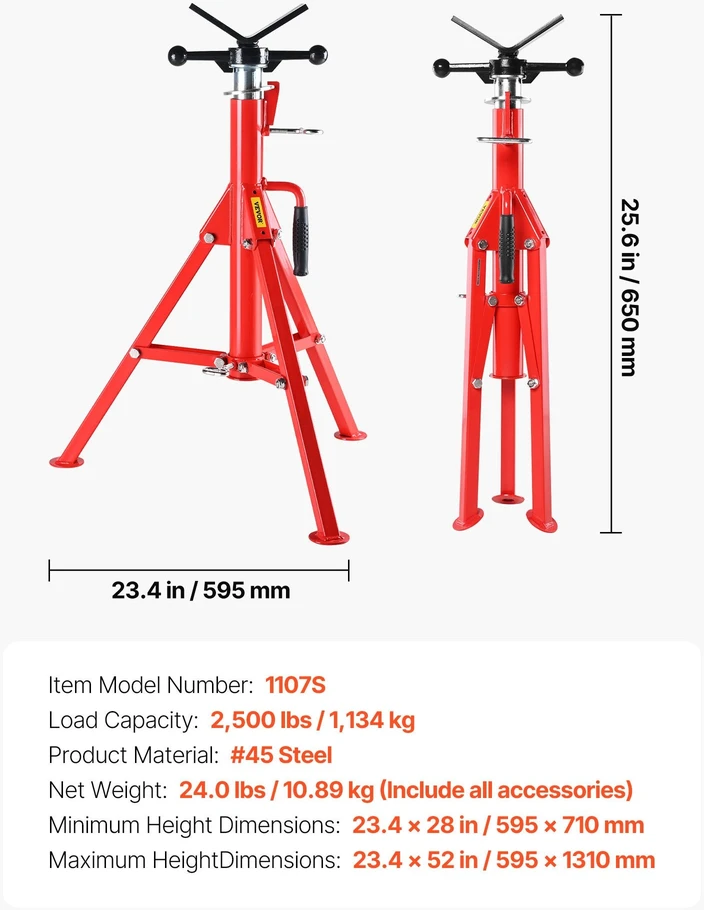 VEVOR V formos vamzdžio stovas 0.3-30.5 cm, reguliuojamas aukštis 71.1-132.1 cm