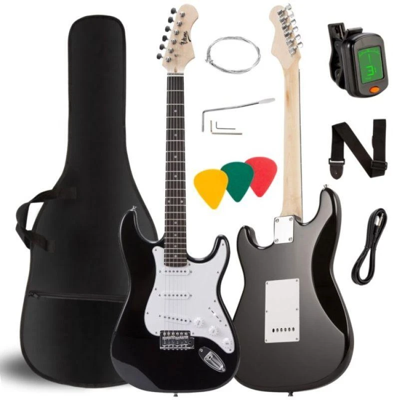 Carruzzo Elektrinės gitaros rinkinys V-TONE EG 39 BK 4/4 Stratocaster, Juodos spalvos