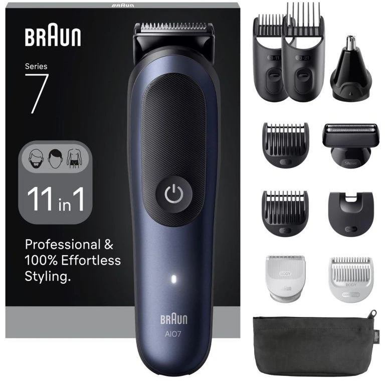 Vaflinė Braun 11in1 priežiūros rinkinys | Viskas viename, 7 serija, AIO7540 | Belaidis | Ilgio pakopų skaičius: 14 | Juodas/Mėlyna