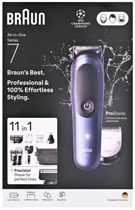 Vaflinė Braun 11in1 priežiūros rinkinys | Viskas viename, 7 serija, AIO7540 | Belaidis | Ilgio pakopų skaičius: 14 | Juodas/Mėlyna