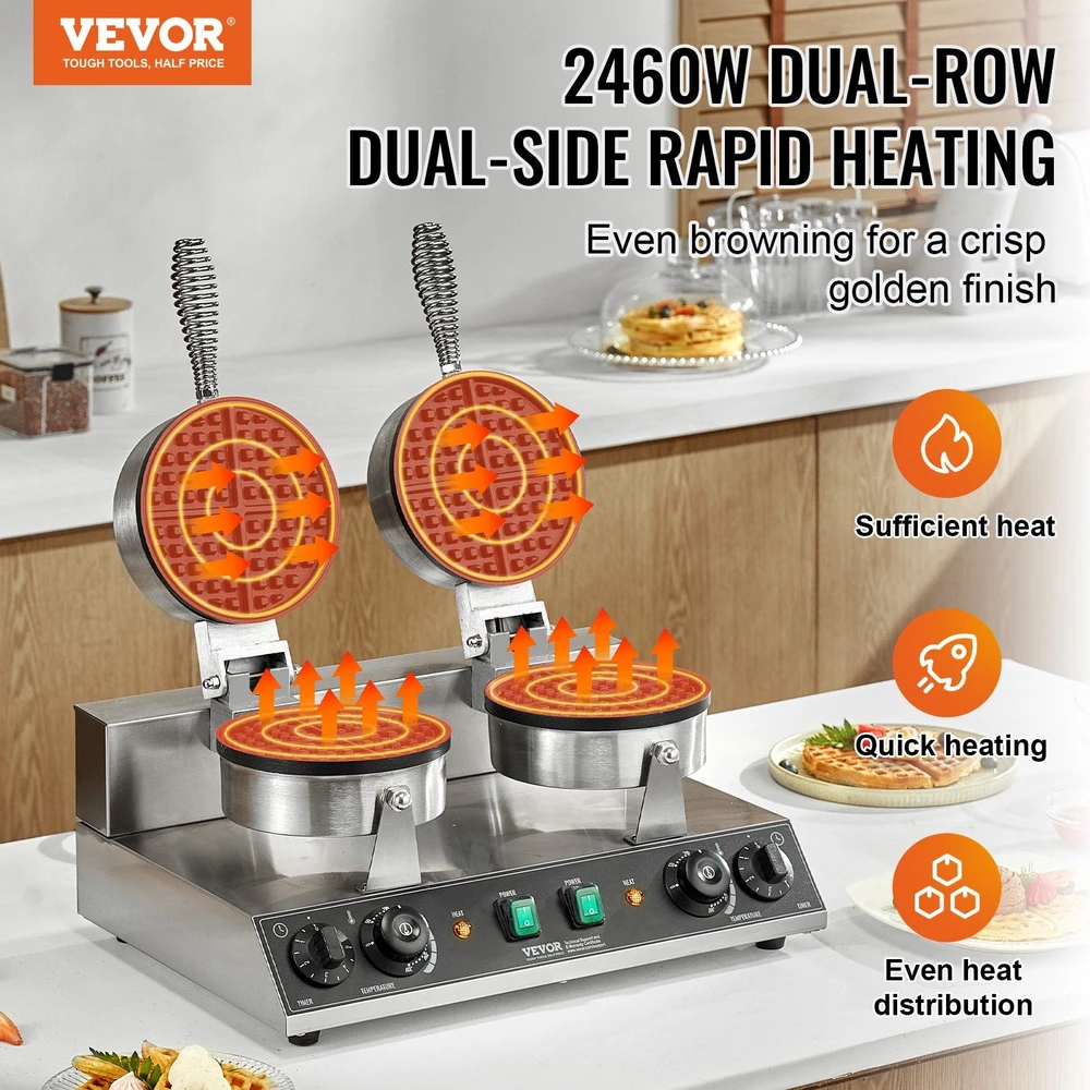 VEVOR Dviguba apskrita vaflinė 2460W