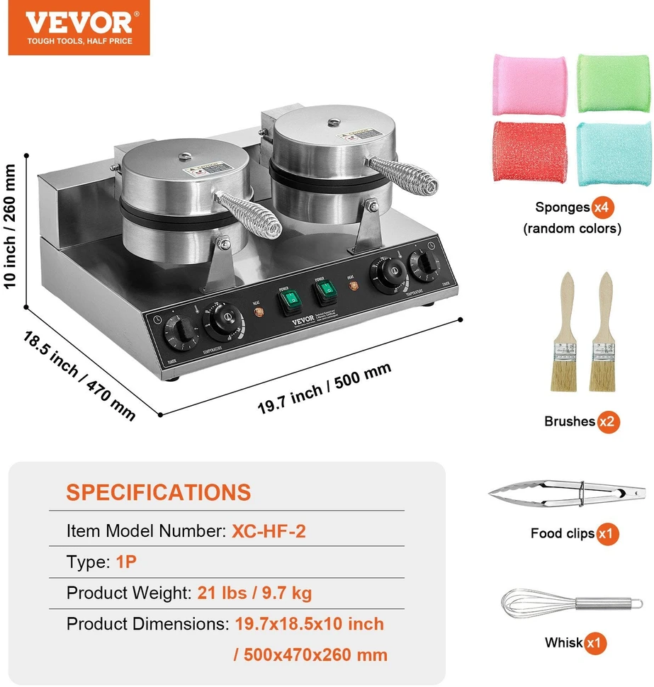 VEVOR Dviguba apskrita vaflinė 2460W