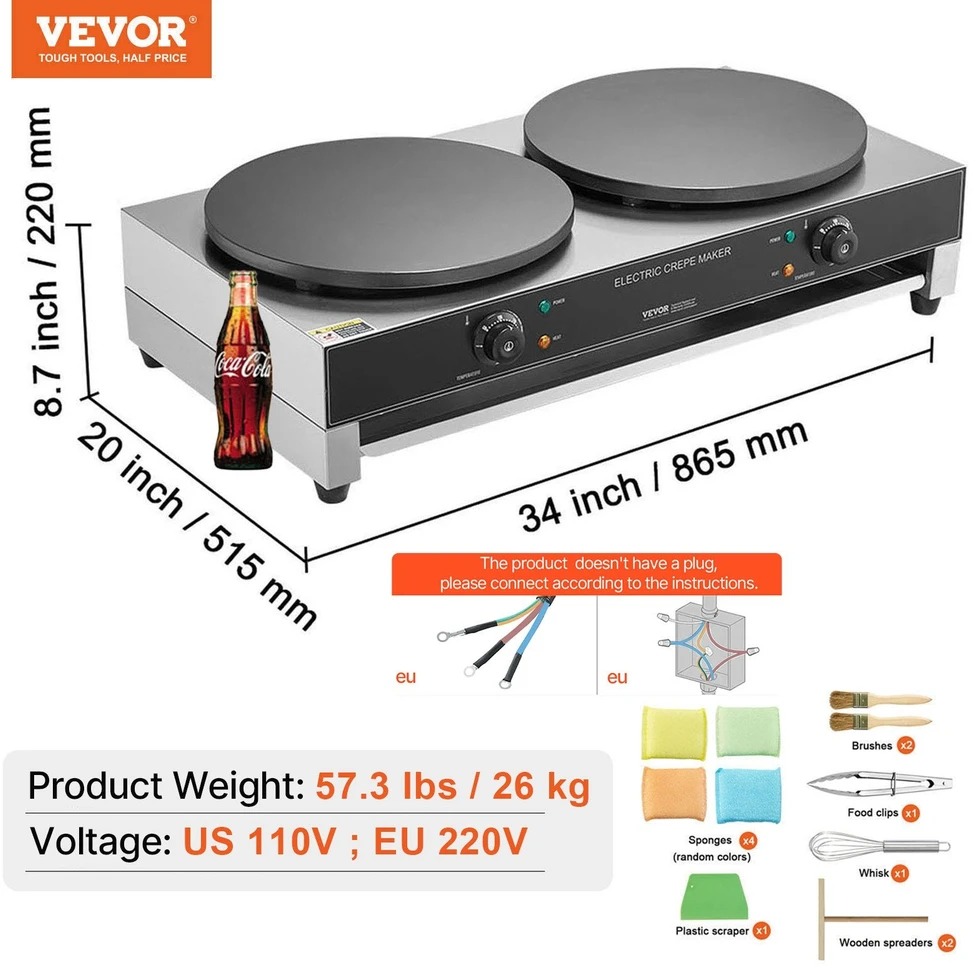 Vaflinė VEVOR 40 cm elektrinė blynų keptuvė dviejų galvučių