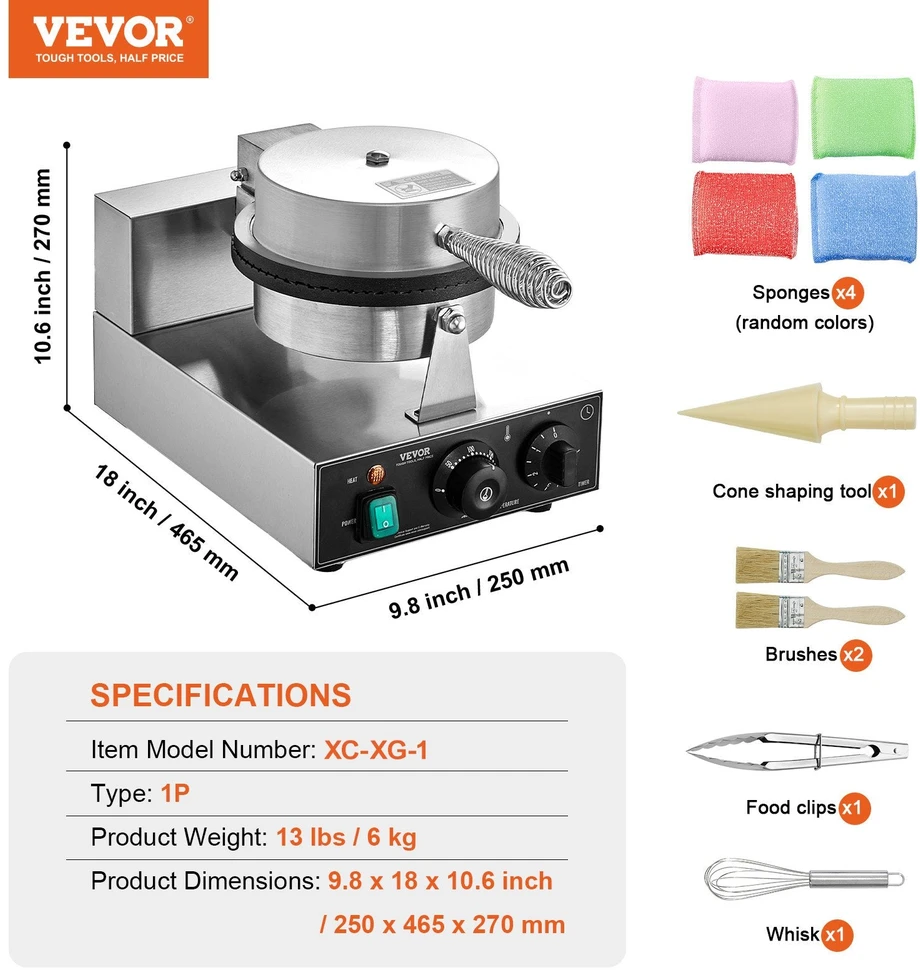 Vaflinė VEVOR Elektrinis ledų vaflių formuotojas 1230W