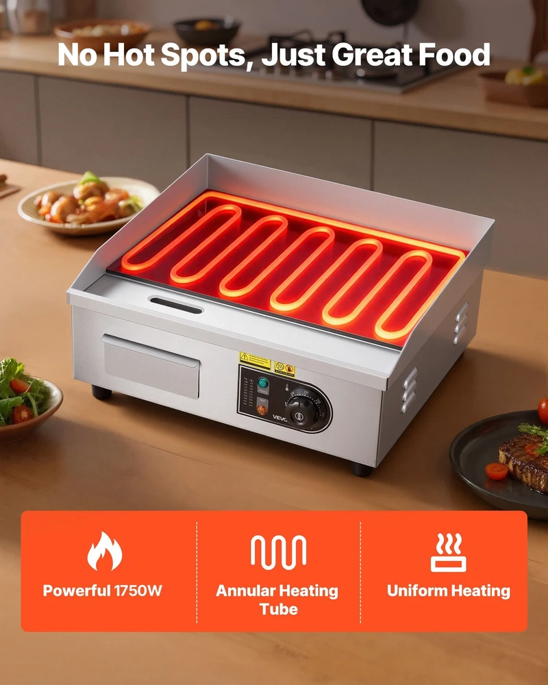 VEVOR Elektrinė kepimo plokštė, 2800 W, lygi paviršiaus keptuvė, komercinė