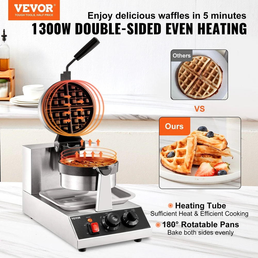 VEVOR Apvalus vaflinės keptuvas 1300W 220V