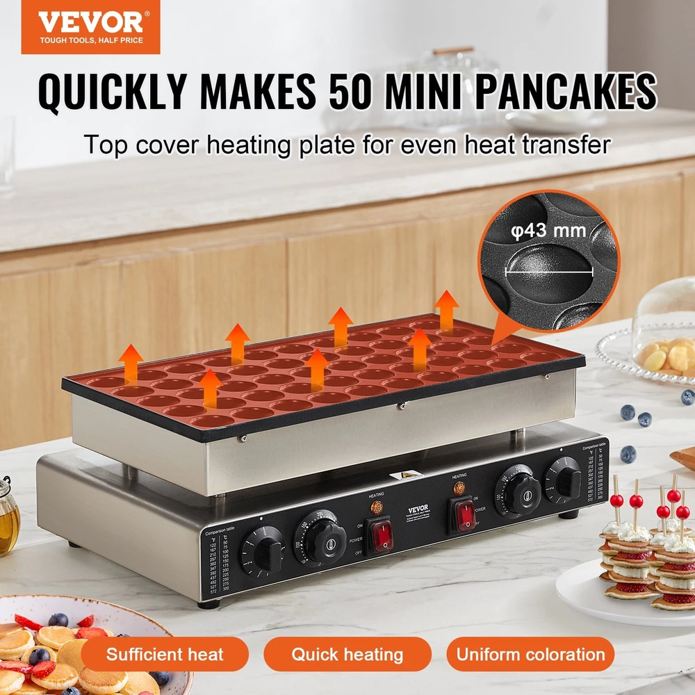 Vaflinė VEVOR komercinis olandiškų blynų kepėjas 1700W, 50vnt